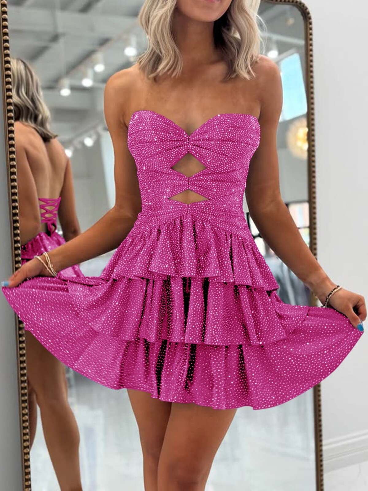 A Line Strapless Sweetheart Satin Short Homecoming Dress with Keyhole