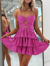 A Line Strapless Sweetheart Satin Short Homecoming Dress with Keyhole