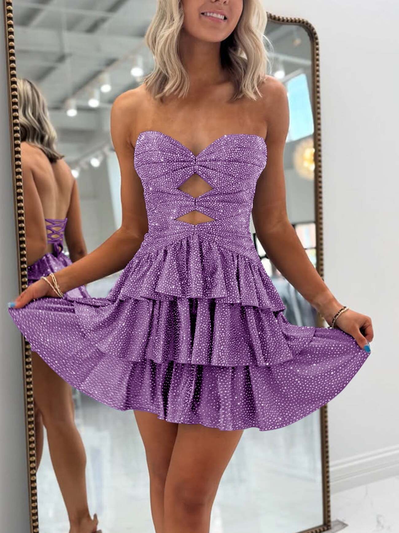 A Line Strapless Sweetheart Satin Short Homecoming Dress with Keyhole