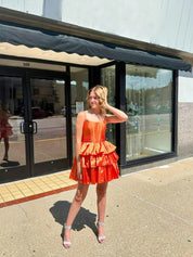  Orange A Line Tiered Short Homecoming Dress with Bow