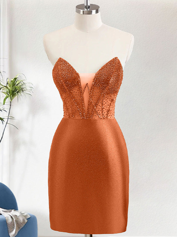 Orange Bodycon Strapless Corset Short Homecoming Dress