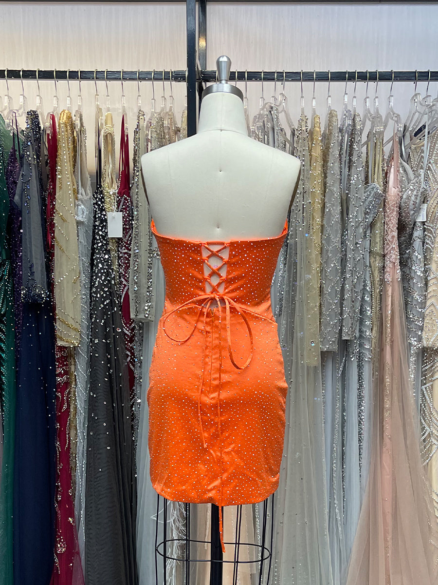 Orange Bodycon Strapless Sweetheart Short Homecoming Dress with Keyholes