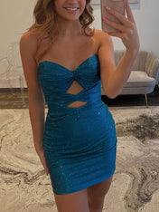 Bodycon Strapless Sweetheart Short Homecoming Dresses with Keyholes