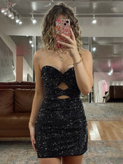 Bodycon Strapless Sweetheart Short Homecoming Dresses with Keyholes
