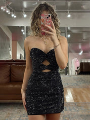 Pink Bodycon Strapless Sweetheart Short Homecoming Dresses with Keyholes