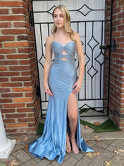 Orange Mermaid Strapless Long Prom Dress with Beads