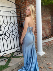 Orange Mermaid Strapless Long Prom Dress with Beads