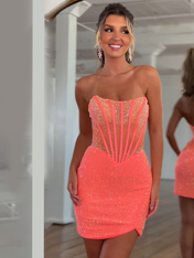 Strapless Fitted Beaded Bodice Short Homecoming Dress