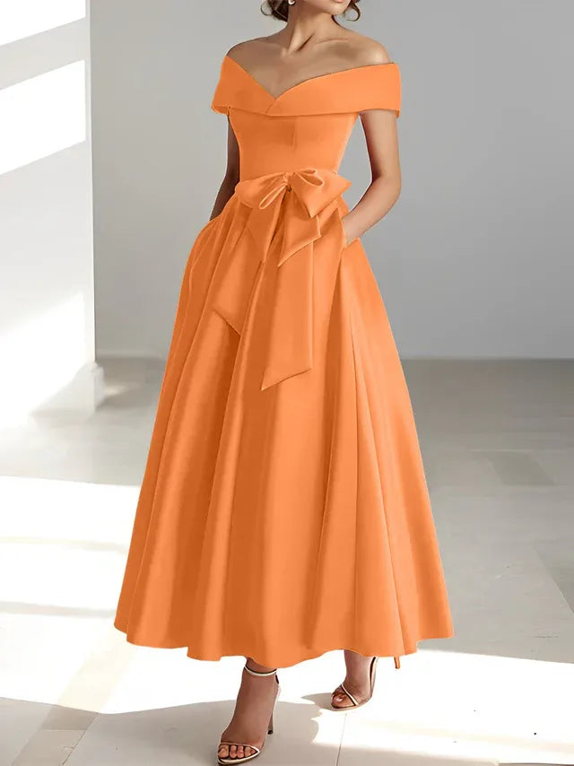 Princess Off-the-Shoulder Sleeveless Ankle-Length Mother of the Bride Dresses with Pockets