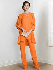 Chiffon Long Sleeves Mother Of The Bride Pantsuits With Jacket