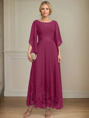 A-line Scoop Illusion Ankle-Length Lace Chiffon Mother of the Bride Dress With Sequins