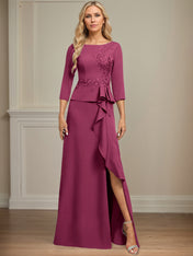Sheath/Column Scoop Floor-Length Stretch Crepe Dress With Cascading Ruffles Appliques