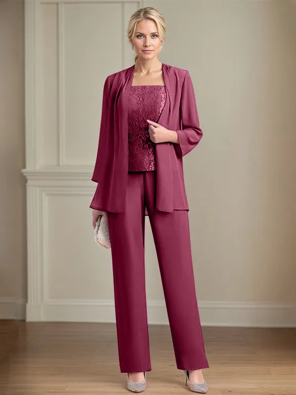 Chiffon Square Neck Sleeveless Floor Length Mother of the Bride Pantsuits