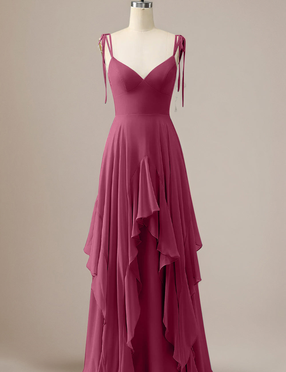 Elegant Dusty Blue A Line Spaghetti Straps Chiffon Long Bridesmaid Dress with Ruffles