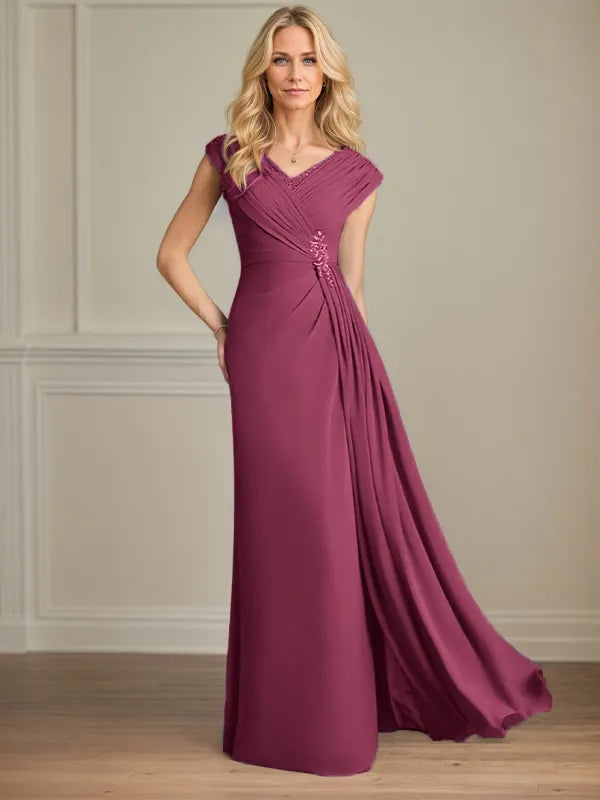 Column Chiffon V Neck Sleeveless Floor Length Mother of the Bride Dresses