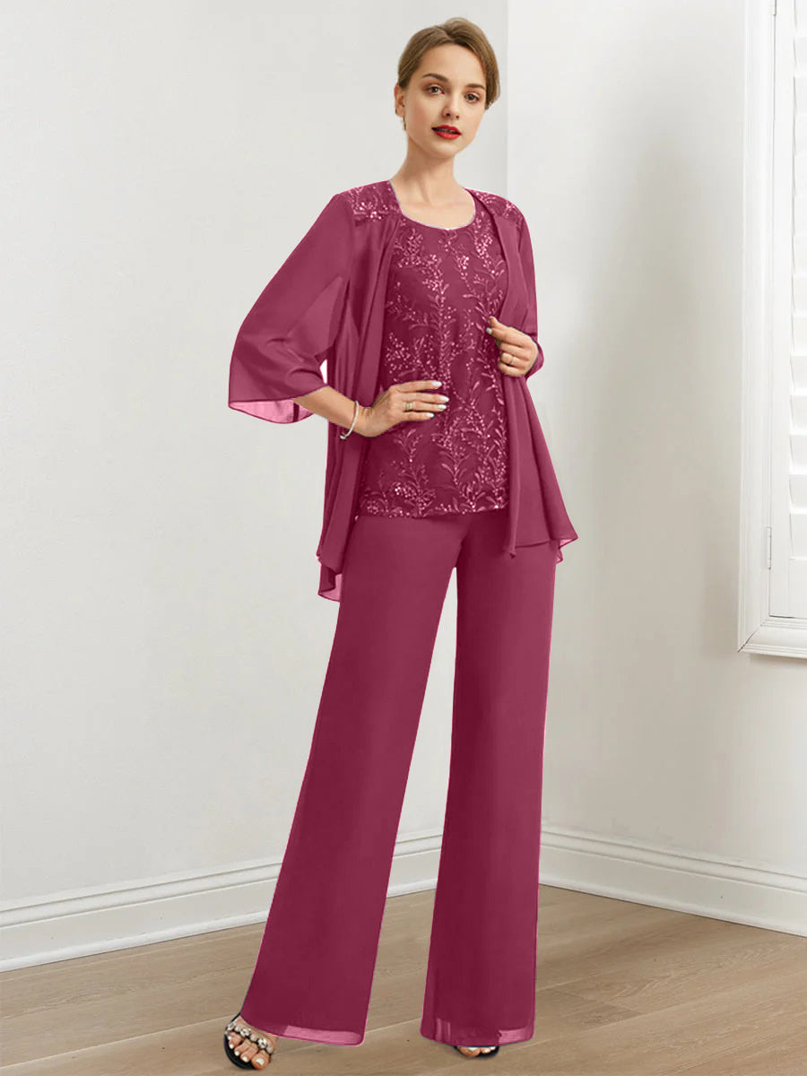 Chiffon Mother of the Bride Pantsuits with Sequins & Jacket
