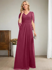 Dark Navy A-Line V-Neck Long Mother of Bride Dress