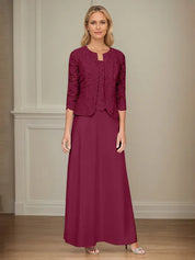 Robe veste en dentelle pailletée et jupe en satin avec veste ouverte 