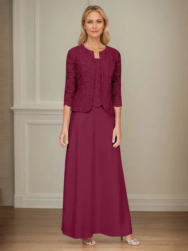 Robe veste en dentelle pailletée et jupe en satin avec veste ouverte 