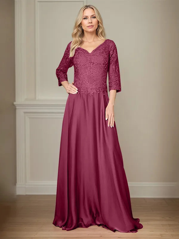 4 Sleeves Floor-Length Mother Of The Bride Dress With Appliques