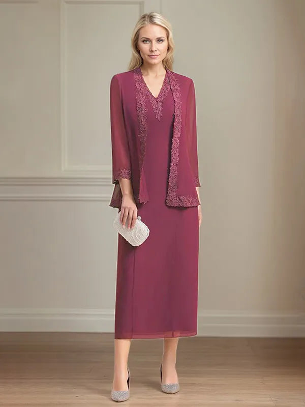 4 Sleeves Tea Length Mother Of The Bride Dress