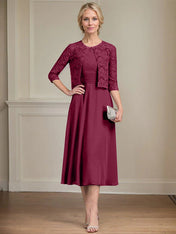 A-line Scoop Tea-Length Chiffon Mother of the Bride Dress With Pleated