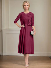 A-line Scoop Tea-Length Chiffon Mother of the Bride Dress With Pleated