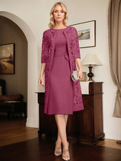 Sheath/Column Scoop Knee-Length Chiffon Mother of the Bride Dress With Pleated Sequins