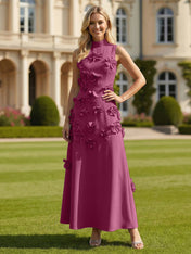 3D Floral High Neck Sleeveless Maxi Dress