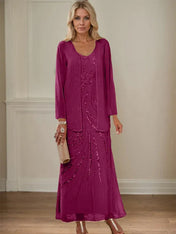Sheath/Column V-Neck Ankle-Length Mother of the Bride Dresses with Jacket & Sequins