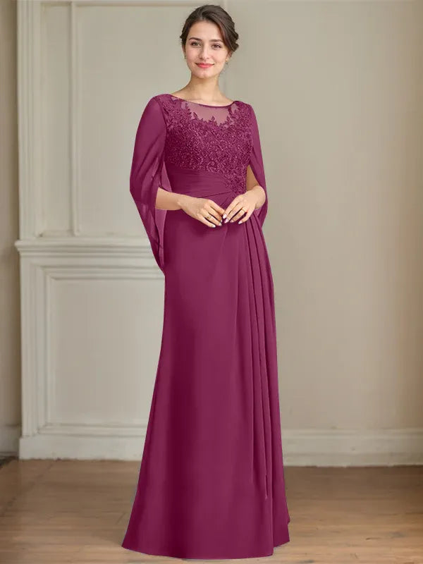 Princess Scoop Floor-Length Mother of the Bride Dresses with Pleated & Sequins