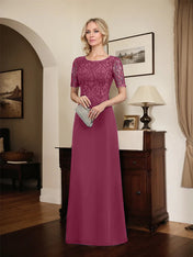 A-line Scoop Floor-Length Lace Chiffon Mother of the Bride Dress With Sequins