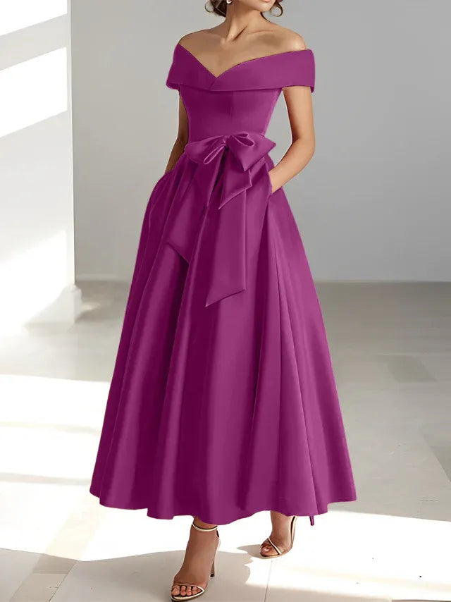 Princess Off-the-Shoulder Sleeveless Ankle-Length Mother of the Bride Dresses with Pockets