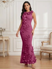 Romantic Pink Sleeveless 3D Floral Mermaid Gown