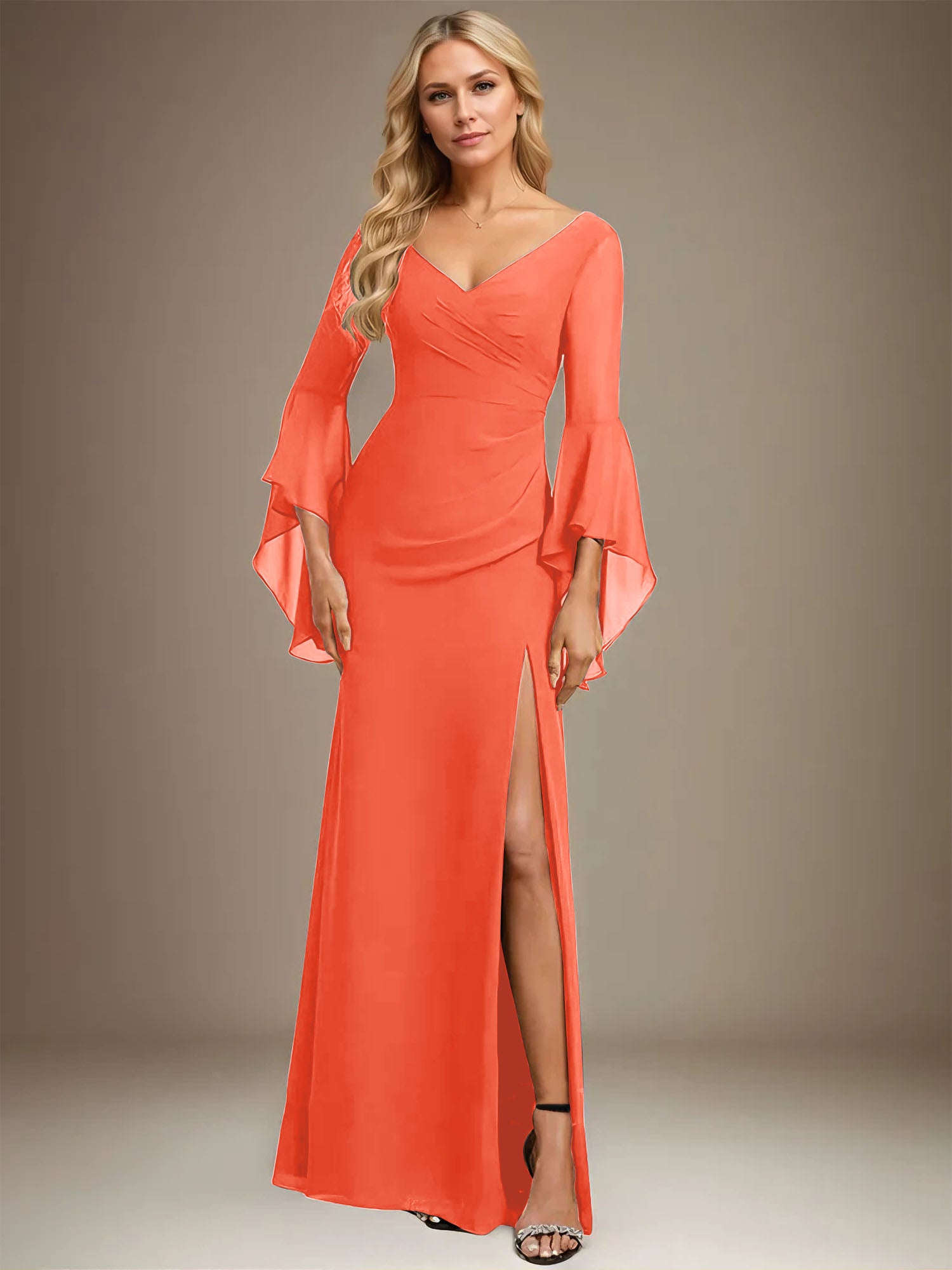Sheath/Column V-Neck Floor-Length Chiffon Dress With Pleated