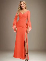 Sheath/Column V-Neck Floor-Length Chiffon Dress With Pleated