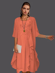 Two Piece A-Line Chiffon Lace Sleeveless Jacket Dresses with Pleats Appliques