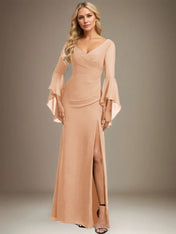 Sheath/Column V-Neck Floor-Length Chiffon Dress With Pleated