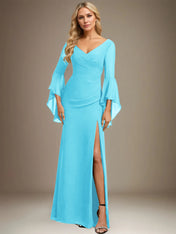 Sheath/Column V-Neck Floor-Length Chiffon Dress With Pleated