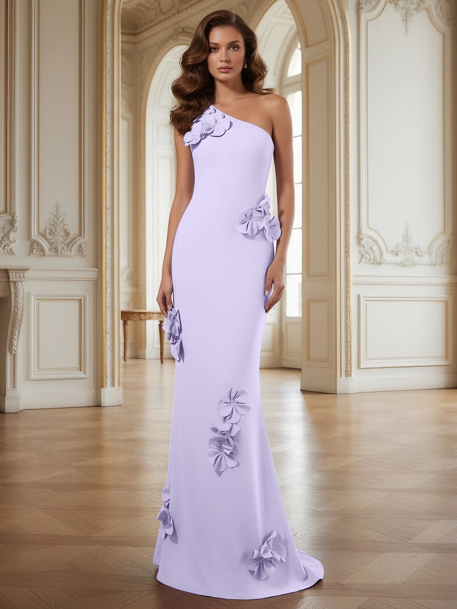 Cream One-Shoulder Prom Dress with Sculptural 3D Floral Appliqués