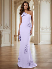 Cream One-Shoulder Prom Dress with Sculptural 3D Floral Appliqués