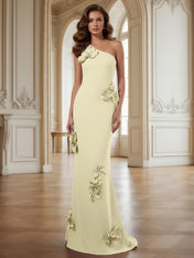 Cream One-Shoulder Prom Dress with Sculptural 3D Floral Appliqués