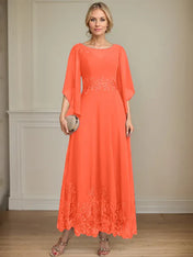 A-line Scoop Illusion Ankle-Length Lace Chiffon Mother of the Bride Dress With Sequins