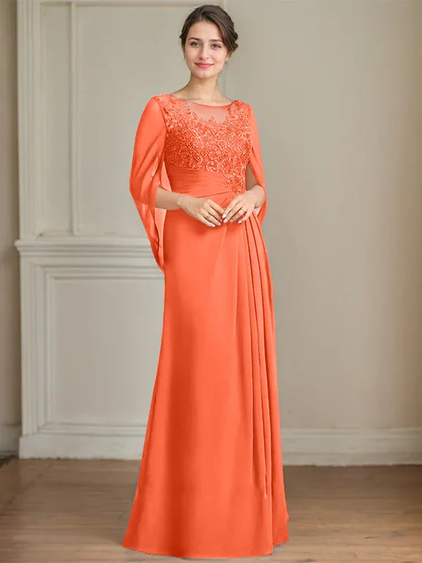 Princess Scoop Floor-Length Mother of the Bride Dresses with Pleated & Sequins