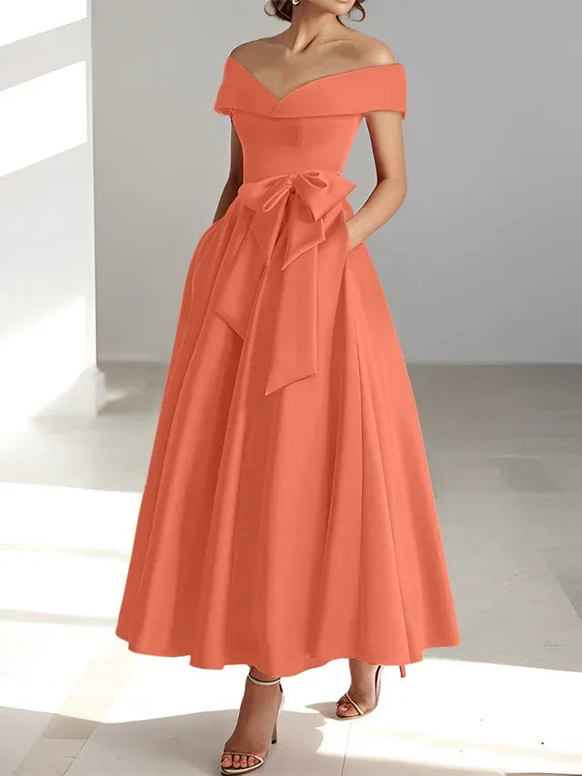 Princess Off-the-Shoulder Sleeveless Ankle-Length Mother of the Bride Dresses with Pockets
