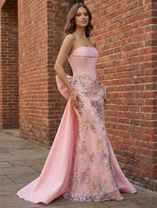 Pastel Pink Enchanting Corset Prom Dress with Oversized Bow Train