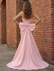 Pastel Pink Enchanting Corset Prom Dress with Oversized Bow Train