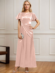 A-line Scoop Ankle-Length Stretch Satin Mother of the Bride Dress With Pleated Beading