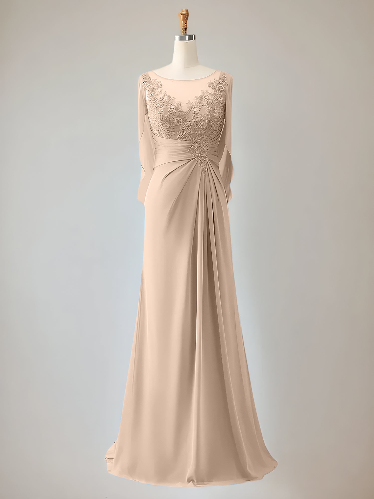 2 Sleeve Chiffon Mother of the Bride Dress With Beadings