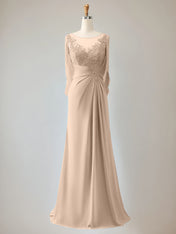 Trumpet/Mermaid Scoop Neck 1/2 Sleeve Chiffon Mother of the Bride Dress With Beadings